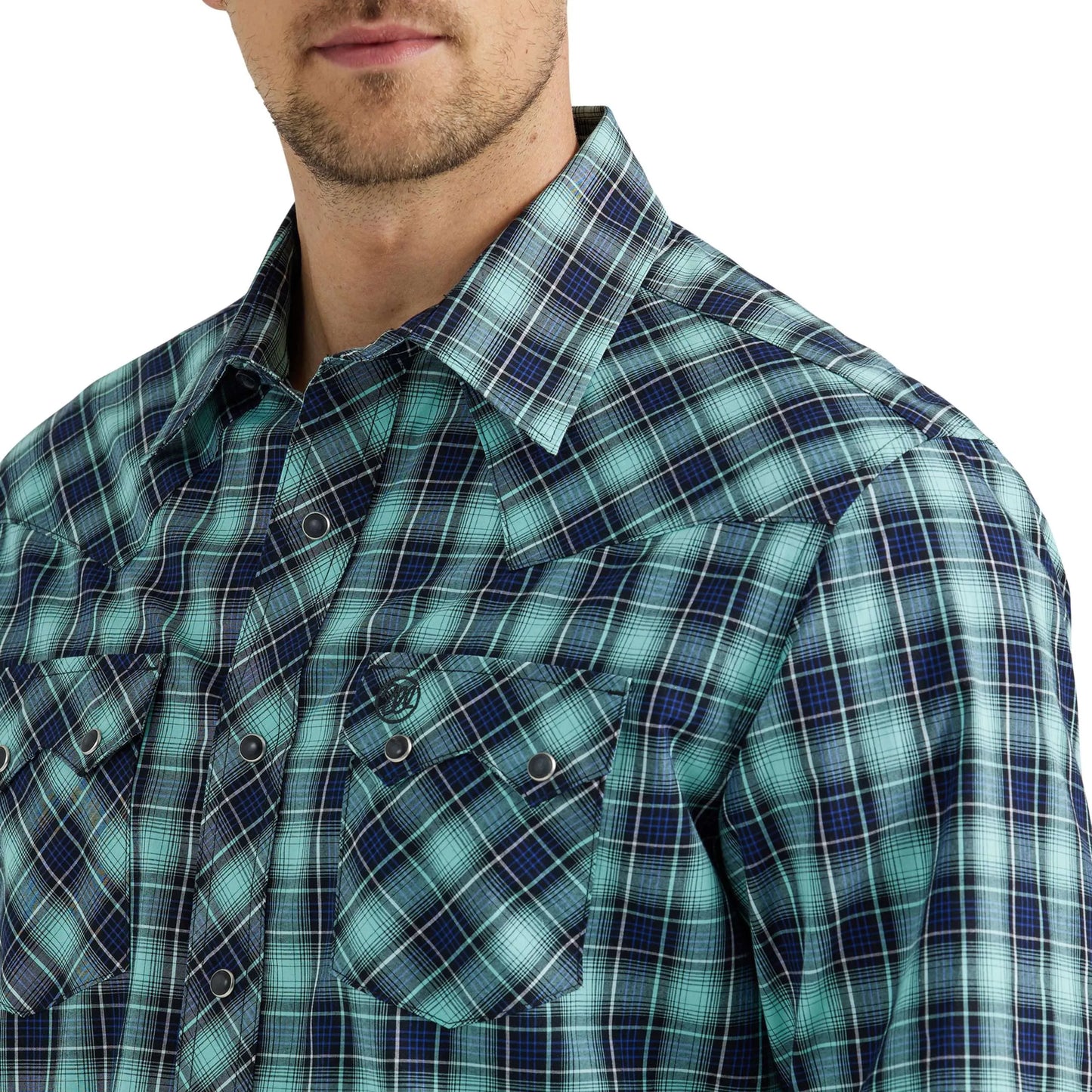 MEN'S WRANGLER RETRO® LONG SLEEVE SAWTOOTH SNAP POCKET WESTERN SHIRT Teal dream #112355374