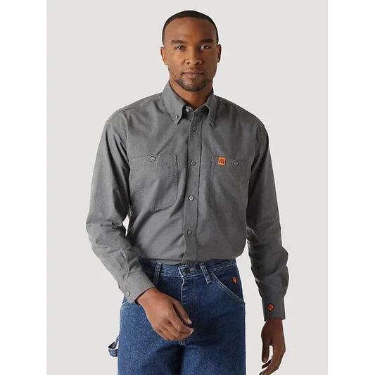 WRANGLER® FR FLAME-RESISTANT RIGGS TWILL SOLID WORK SHIRT grey #FR3W01G