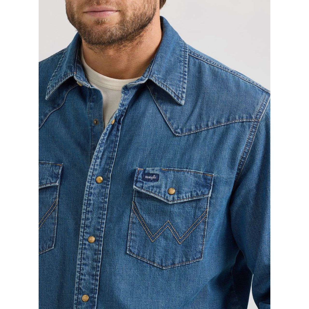 WRANGLER MID WASH DENIM SNAP - MENS SHIRT - 112361701