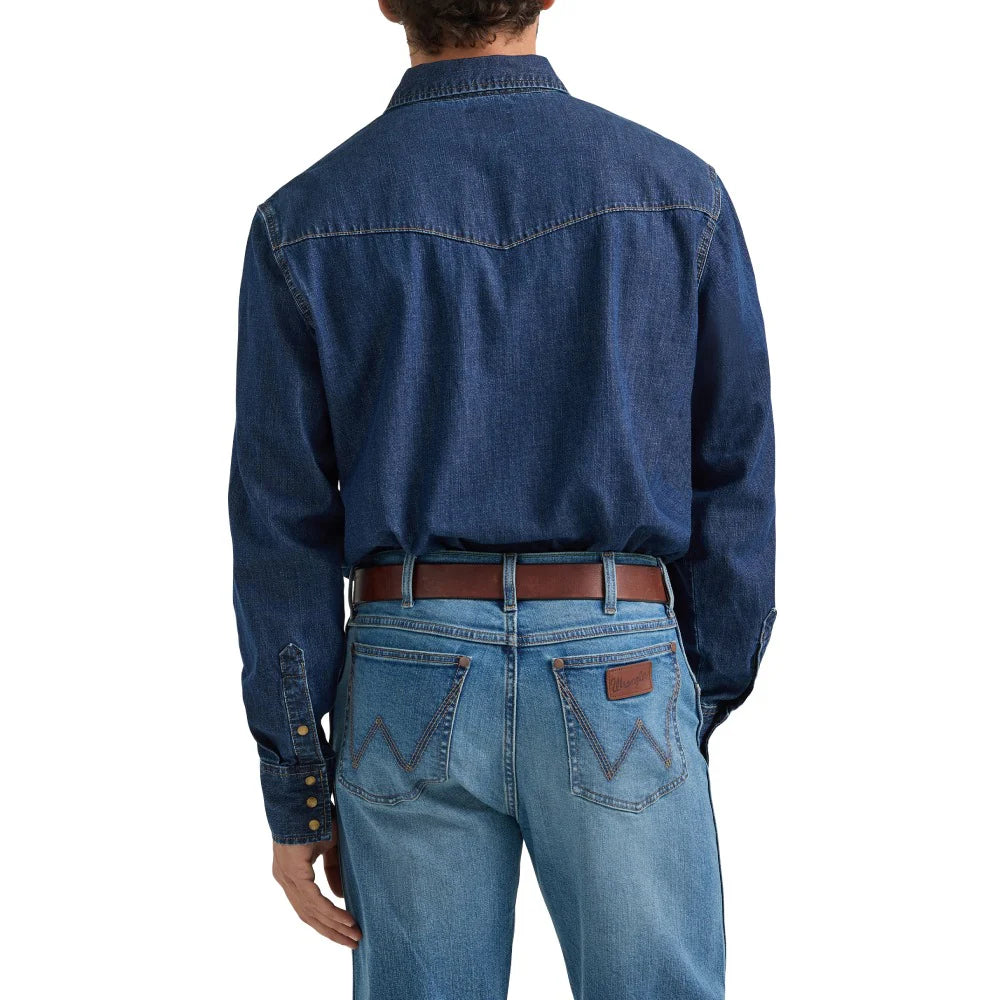 MEN'S WRANGLER® CLASSIC DENIM WESTERN SNAP SHIRT Mid Wash Denim 112361700