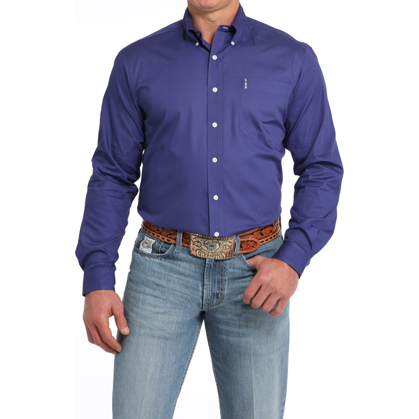 MEN'S MODERN FIT SOLID BUTTON-DOWN WESTERN SHIRT - PURPLE MTW1347121