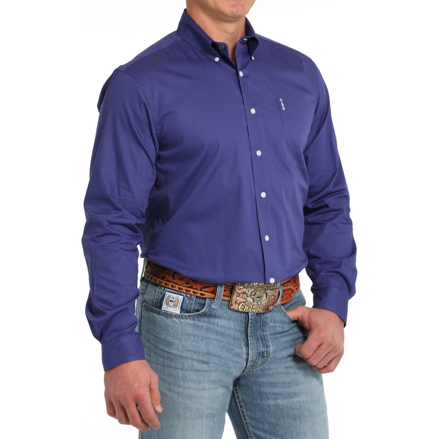 MEN'S MODERN FIT SOLID BUTTON-DOWN WESTERN SHIRT - PURPLE MTW1347121