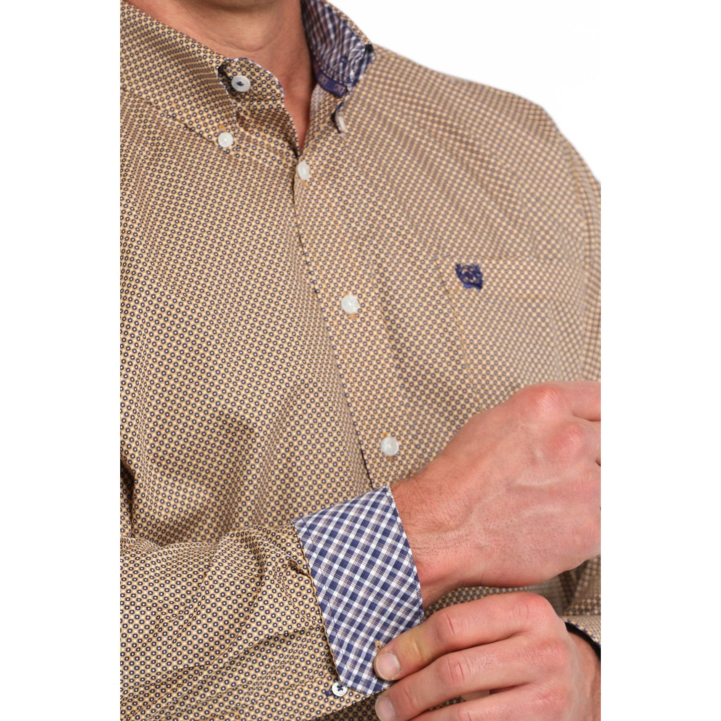 MEN'S GEOMETRIC PRINT BUTTON-DOWN WESTERN SHIRT - GOLD #MTW1105852