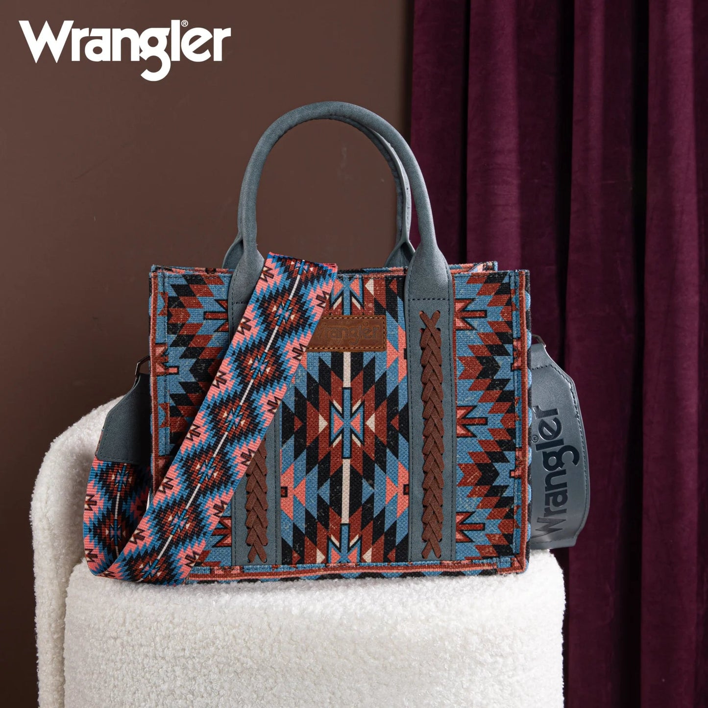 Wrangler Southwestern Pattern Dual Sided Print -Tote/Crossbody WG2213-8120S