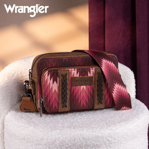 Wrangler Southwestern Pattern Dual Sided Print Crossbody Purse With Wallet Compartment WG2211-3003