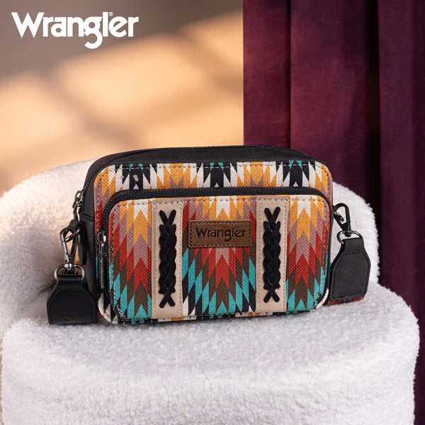 Wrangler Southwestern Pattern Dual Sided Print Crossbody Purse With Wallet Compartment WG2211-3003