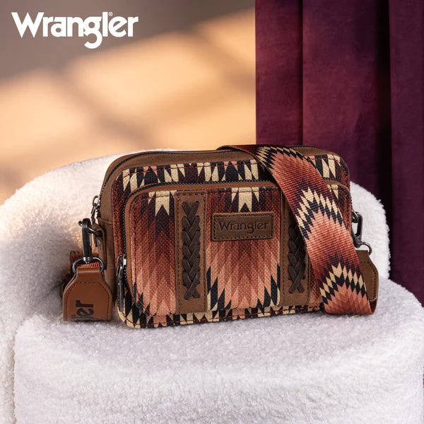 Wrangler Southwestern Pattern Dual Sided Print Crossbody Purse With Wallet Compartment WG2211-3003