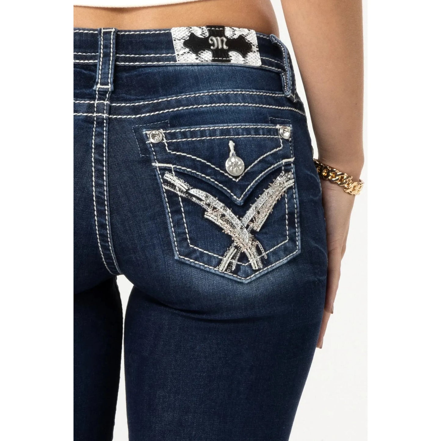Miss Me Ladies Jeans - Mid-Rise Bootcut, Dark Blue M3444B119L
