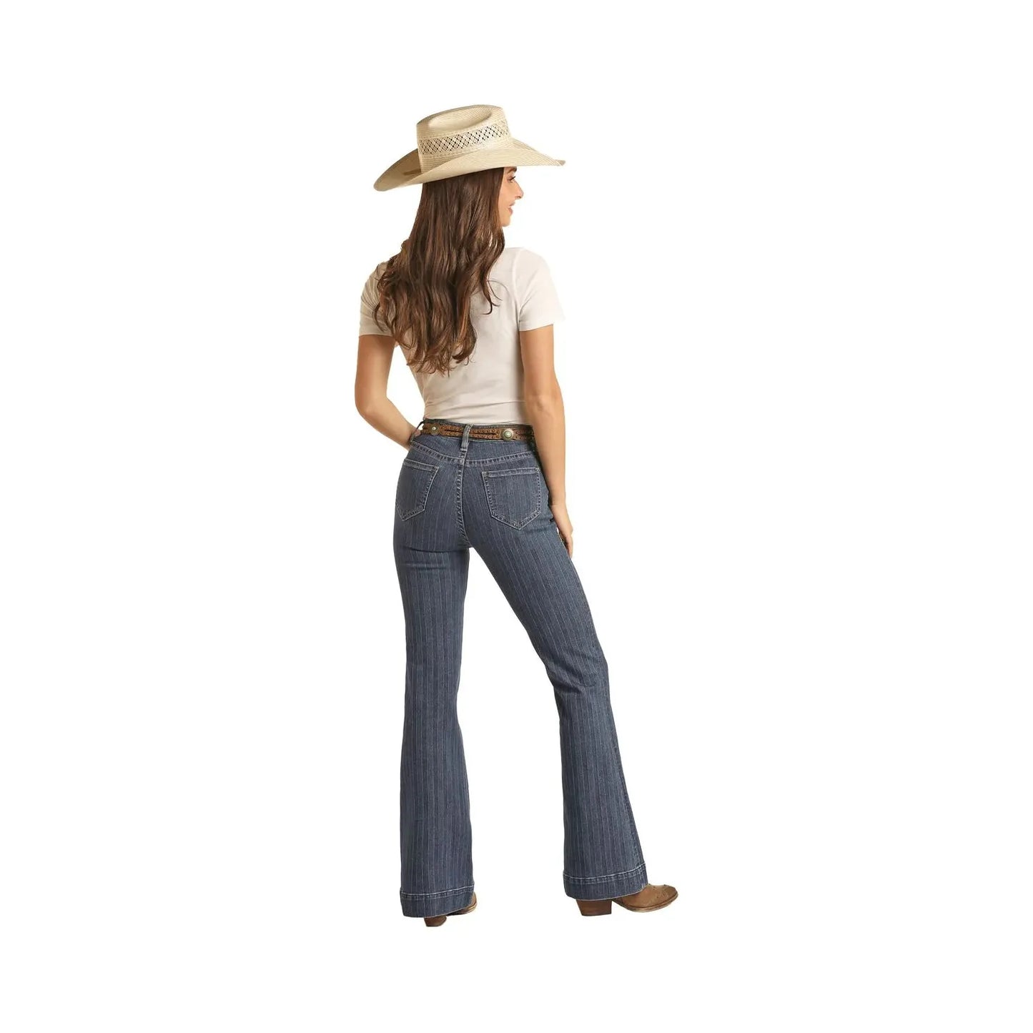 Rock & Roll Denim Ladies Trouser - Jacquard High Rise, Dark Wash BW5HD03582