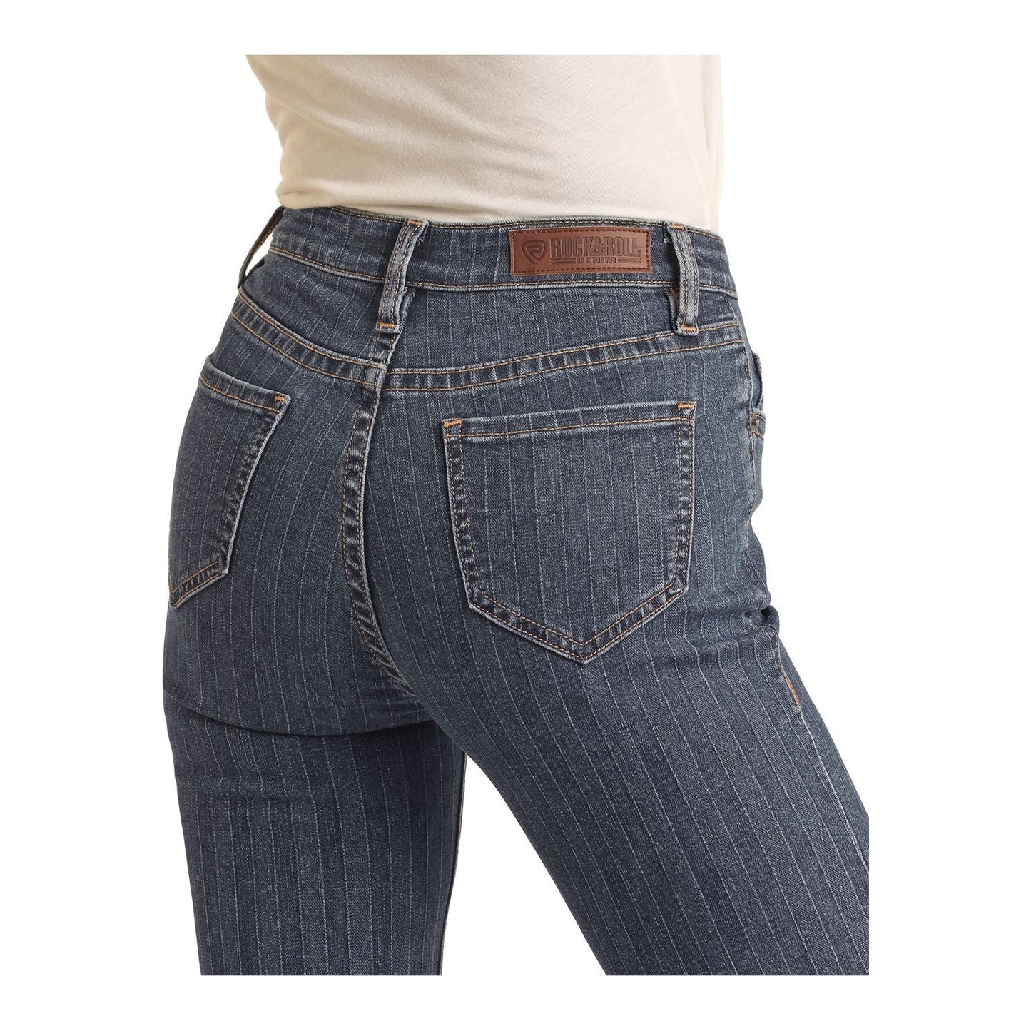 Rock & Roll Denim Ladies Trouser - Jacquard High Rise, Dark Wash BW5HD03582