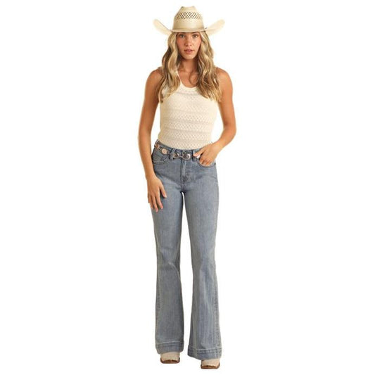 * Rock & Roll Denim Ladies Trouser - Jacquard High Rise, Med Wash BW5HD03991