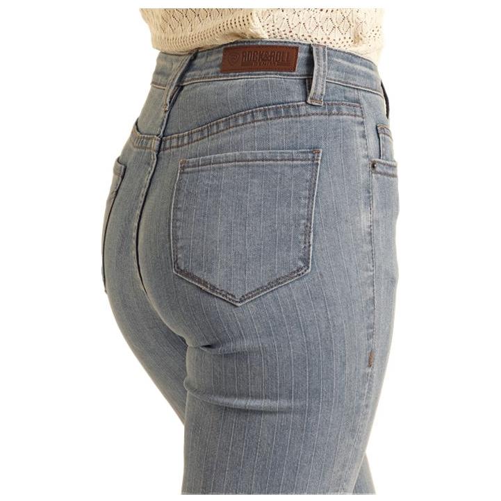 * Rock & Roll Denim Ladies Trouser - Jacquard High Rise, Med Wash BW5HD03991
