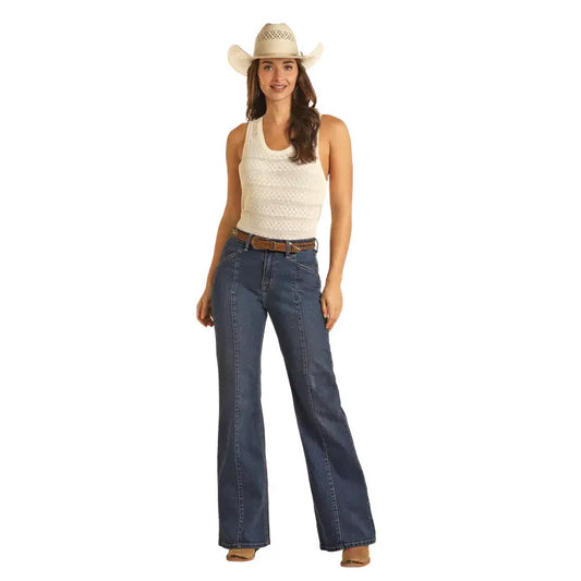 * ROCK & ROLL Ladies Trouser - HIGH RISE, Flare - Med. Wash BW6HD03996