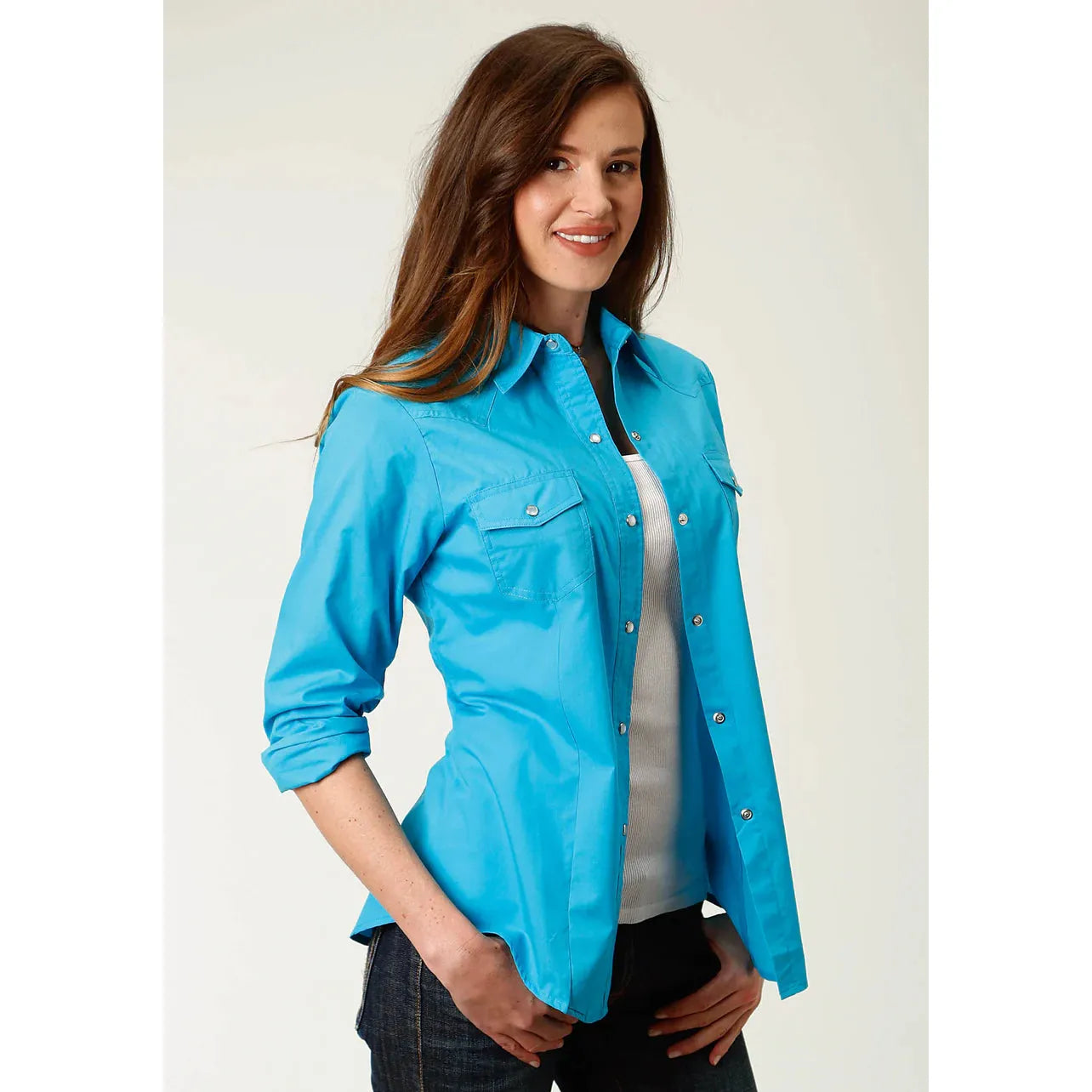 Roper Ladies Long Sleeve Snap Shirt - Turquoise 03-50-265-4101