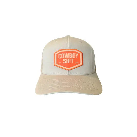 Cowboy Sh*t - Men’s Ball Cap, SnapBack, Khaki w/Orange Patch 250