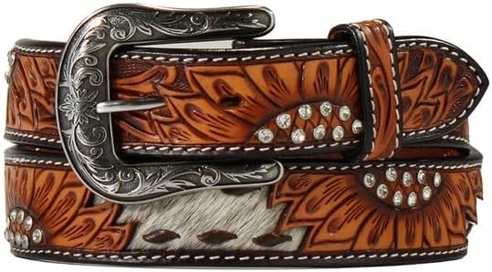 Angel Ranch - Ladies- SUNFLOWER TOOLED BELT, Cow Hide, Buckstitch D140008908