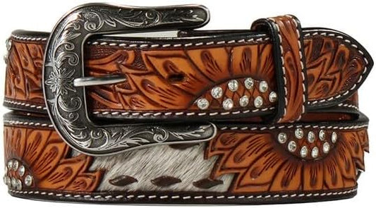 Angel Ranch - Ladies- SUNFLOWER TOOLED BELT, Cow Hide, Buckstitch D140008908