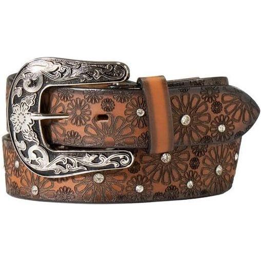 Nocona - Ladies BELT, Leather Flower Embossed w/ Rhineshtone  N320000902