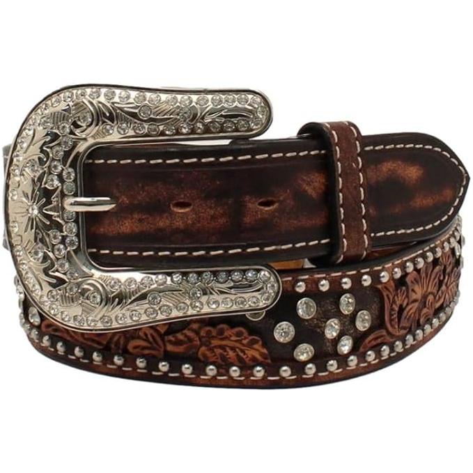 Angel Ranch - Ladies Belt, Tooled Leather, Rhinestone D140002602