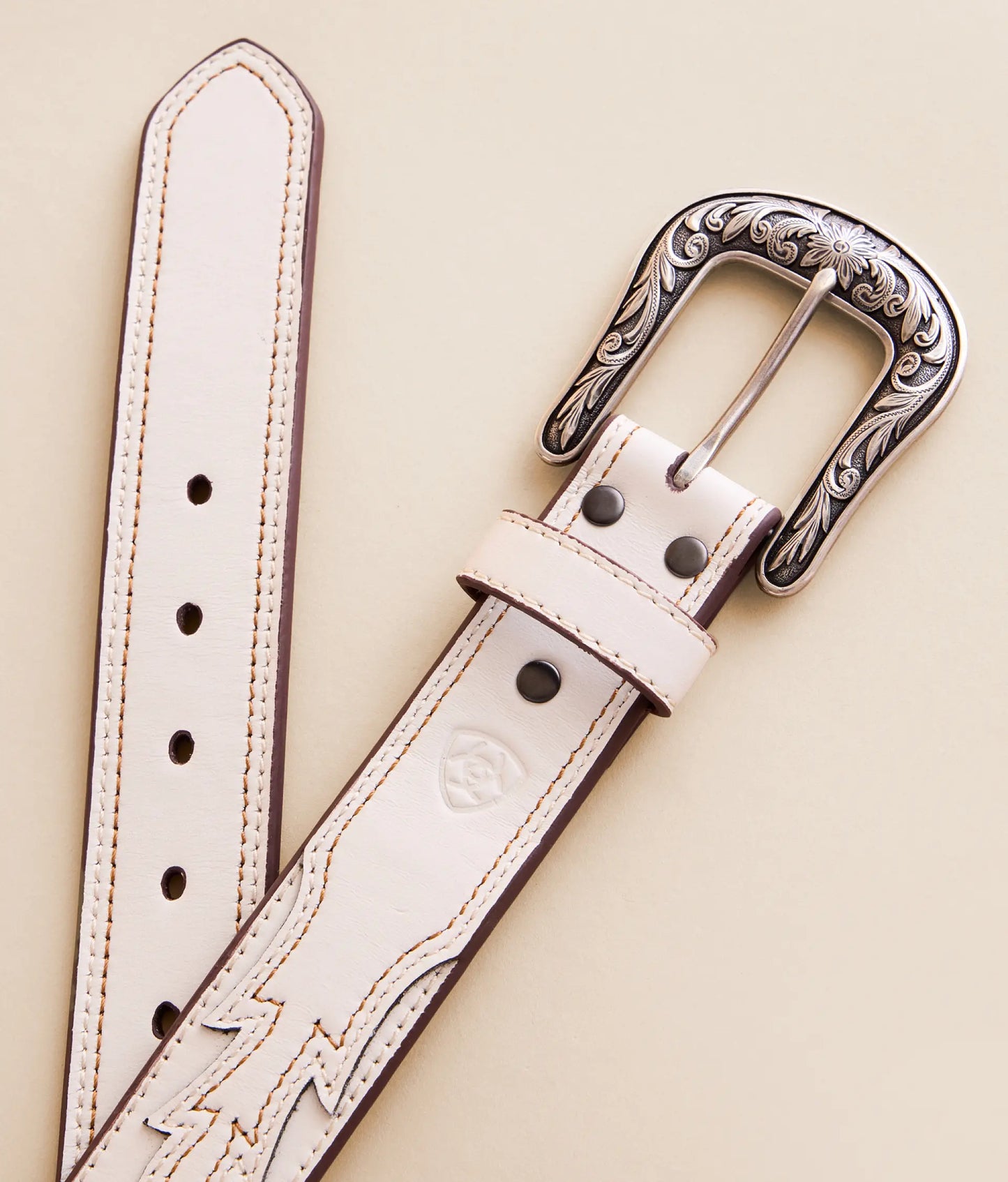 Ariat Ladies Belt, Cream Leather, Casanova, Boot-stitch A1568005