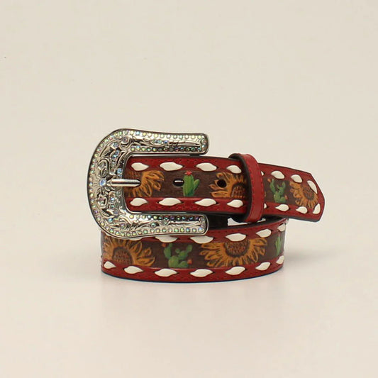 Angel Ranch Girls Belt -Leather, Sunflower & Cactus, Whipstitch, D130001504