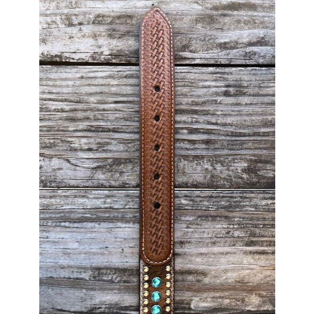 Nocona Youth Belt-  Calf Hide, Blue Rhinestone, Concho, N4419302