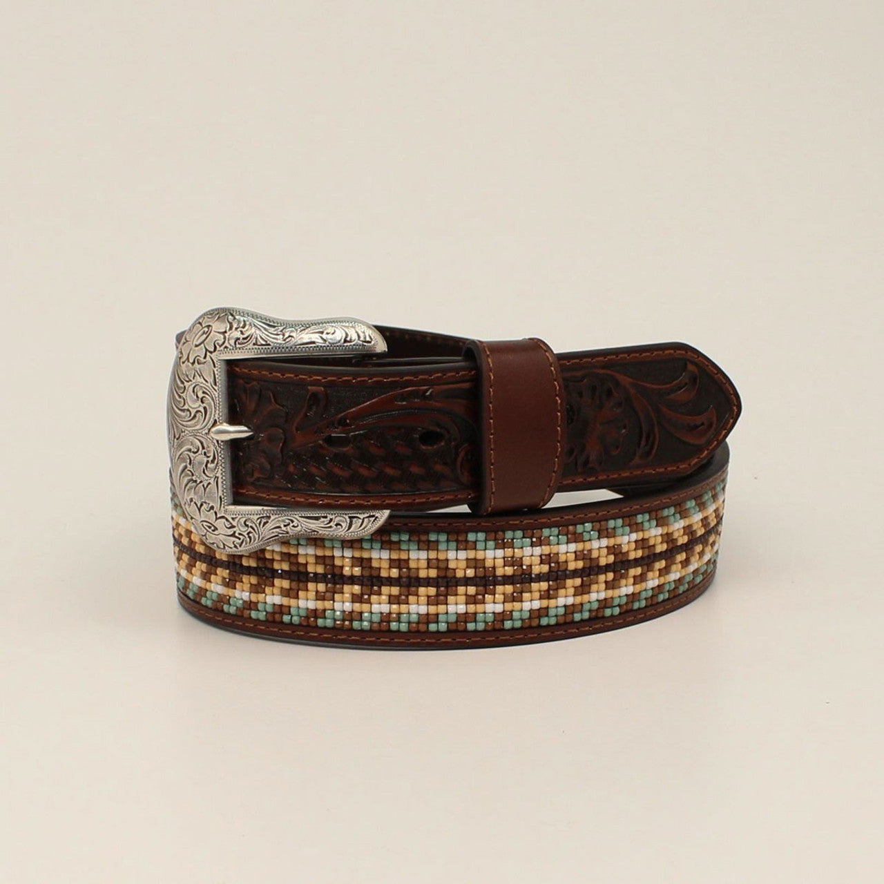 Nocona Men’s Belt,- Embossed Tabs, Beaded Inlay N210005302