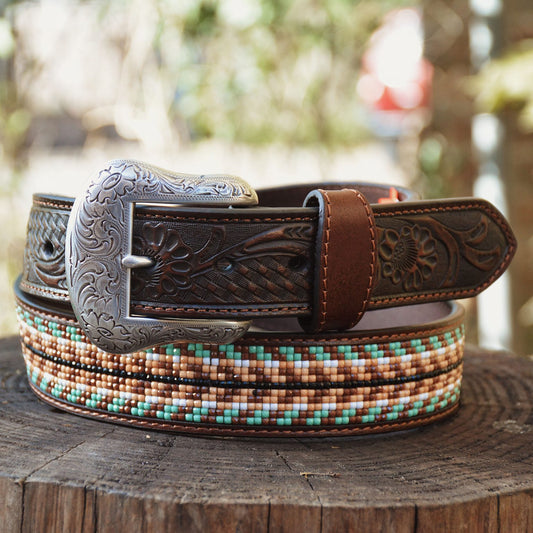 Nocona Men’s Belt,- Embossed Tabs, Beaded Inlay N210005302