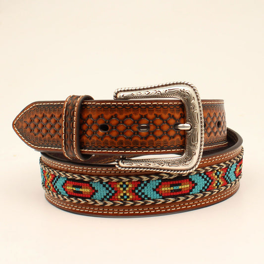 Nocona Men’s Belt; Woven Inlay, Braided Horse Hair, Conchos- N210002102