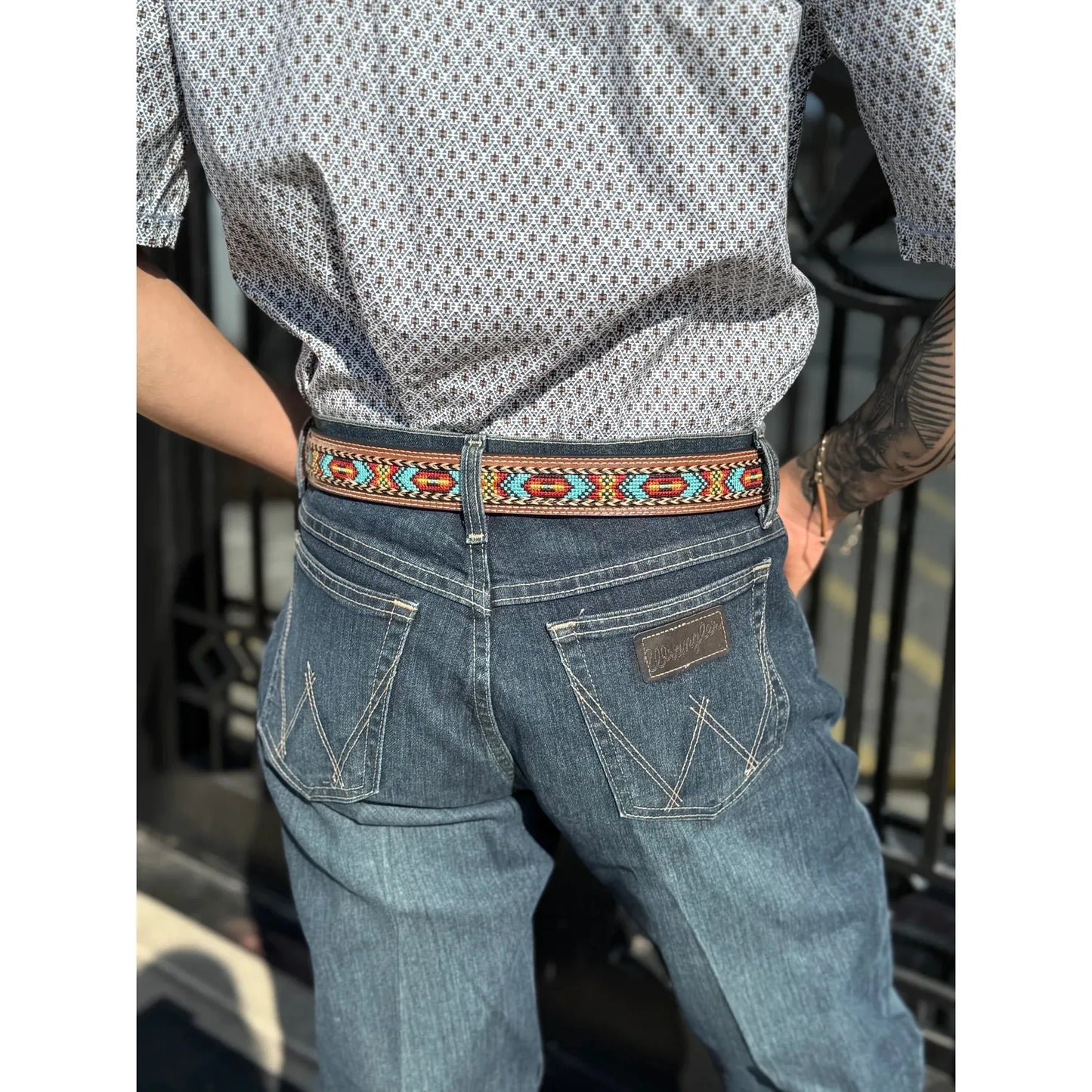 Nocona Men’s Belt; Woven Inlay, Braided Horse Hair, Conchos- N210002102
