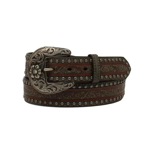 Nocona Ladies Belt -  Floral Embossed Studs Overlay N320003702