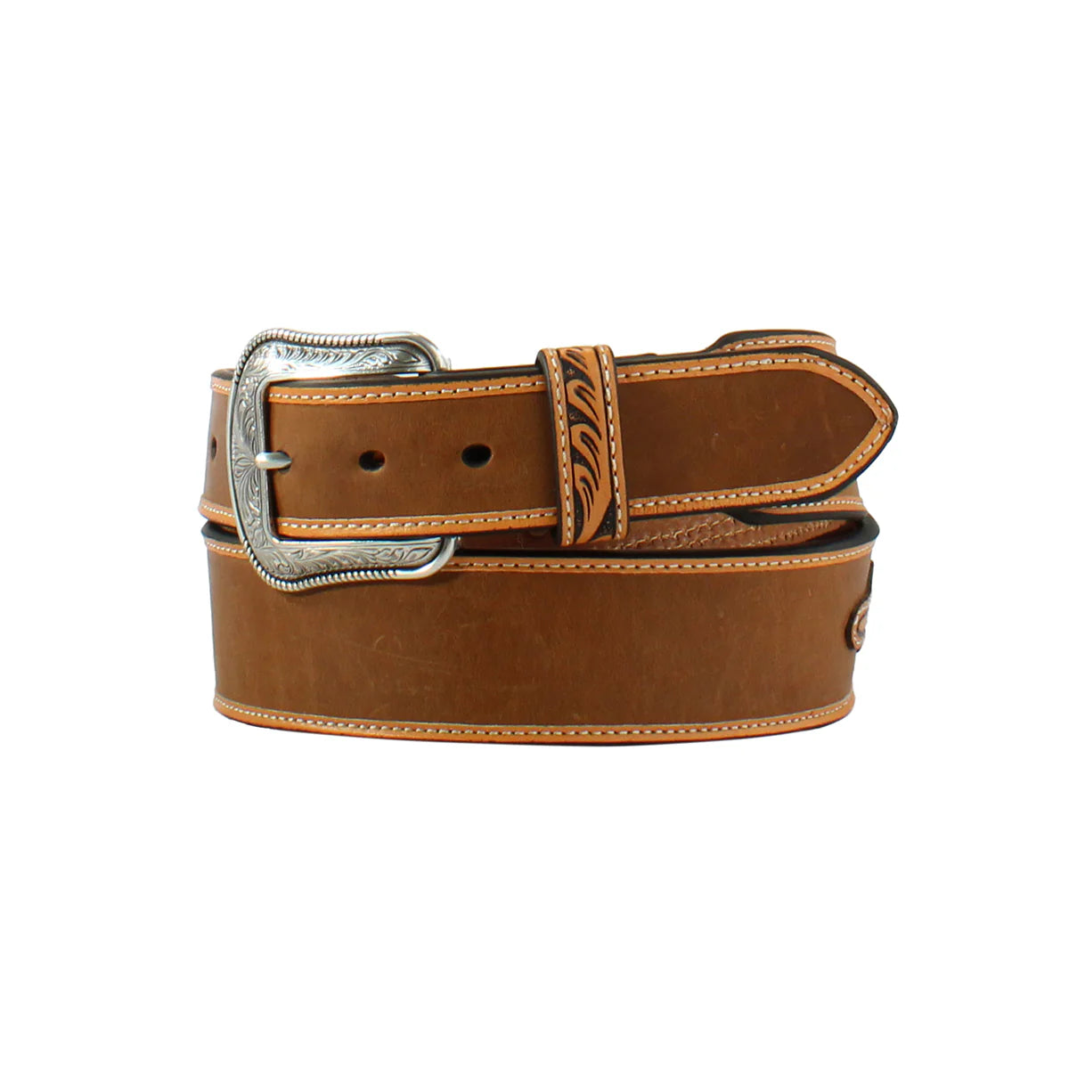 3D Belt Co. Men’s Belt - Floral Stamped Tabs, Square Concho, Braided Rawhide & Stitched Accents D100015144