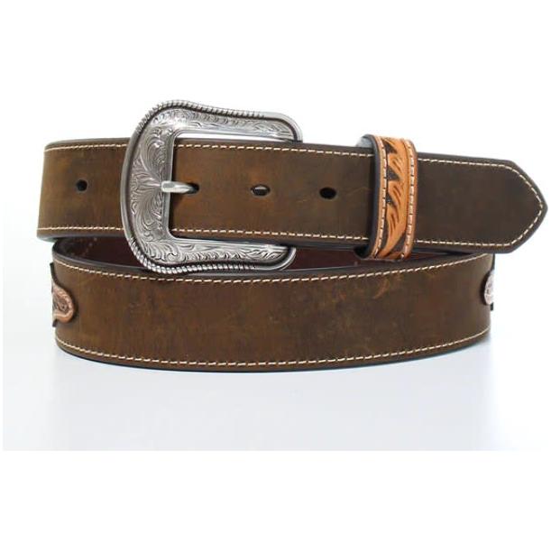 3D Belt Co. Men’s Belt - Embossed Floral Leather Tabs  w/ Cactus Concho D100013802