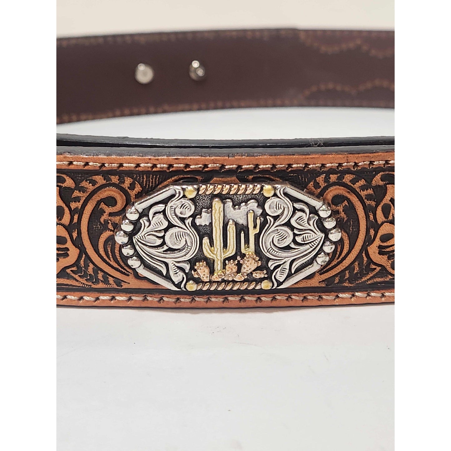 3D Belt Co. Men’s Belt - Embossed Floral Leather Tabs  w/ Cactus Concho D100013802