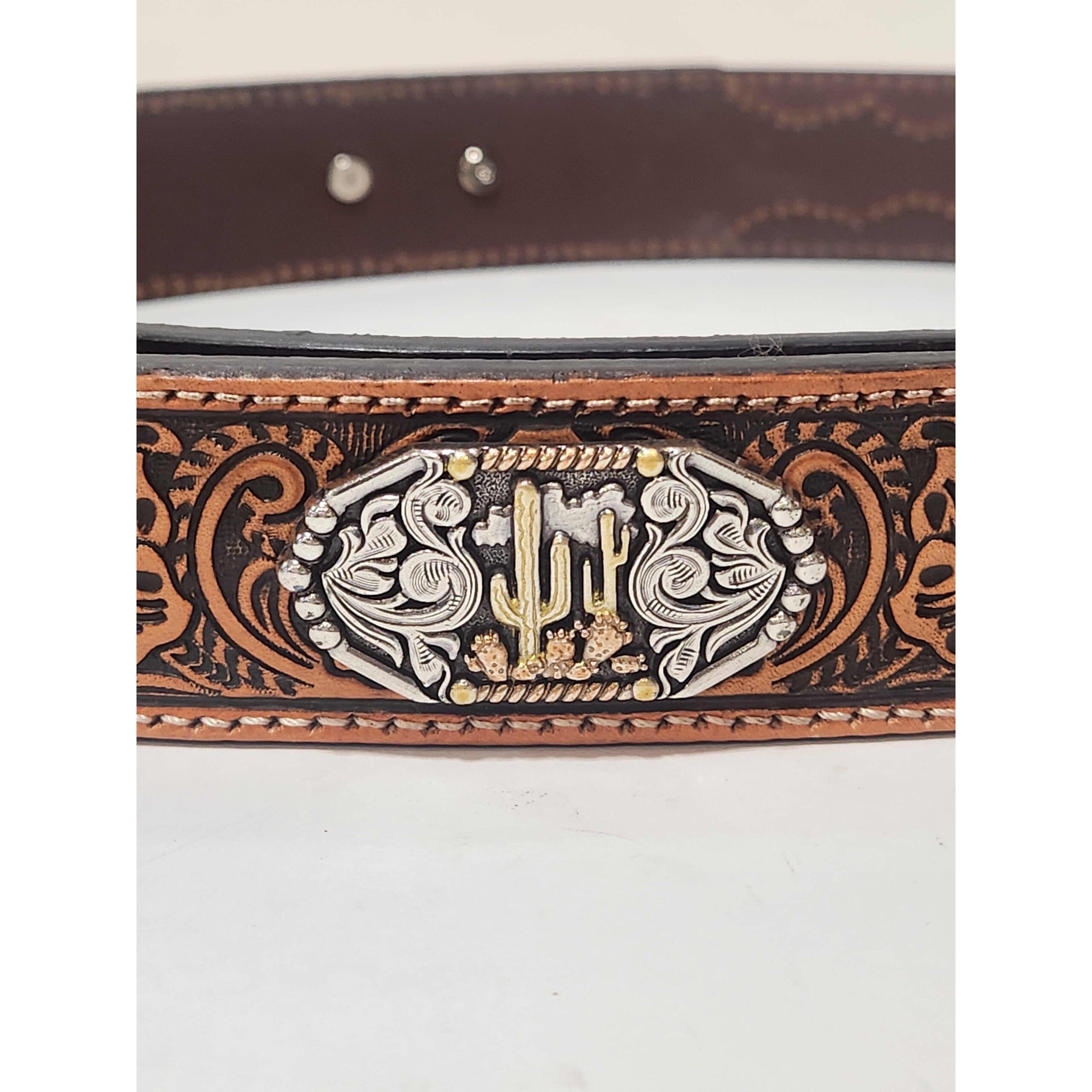 3D Belt Co. Men’s Belt - Embossed Floral Leather Tabs  w/ Cactus Concho D100013802