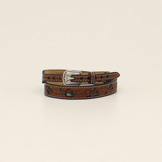 Twister Hat Band - Tooled Feather, Inlay Turquoise 0281308