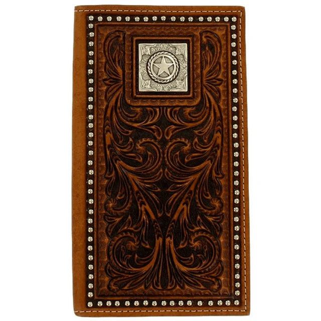 Nocona Men’s Checkbook Cover/Rodeo Wallet, Square Star Concho N5410402