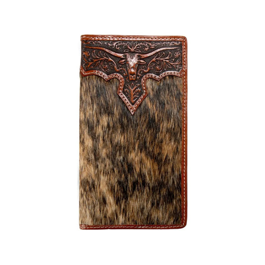 Nocona Men’s Checkbook Cover/Rodeo Wallet, Tooled Longhorn, Calf Hide N500048202