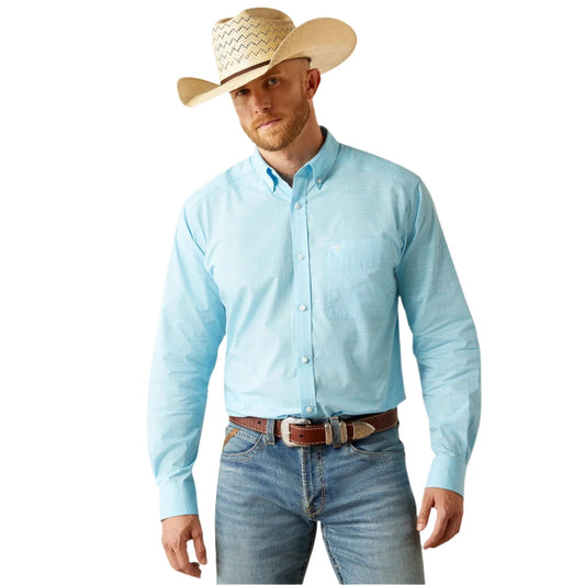 Ariat Men’s WesternShirt, Long Sleeve Button Up, Light Blue 10058785
