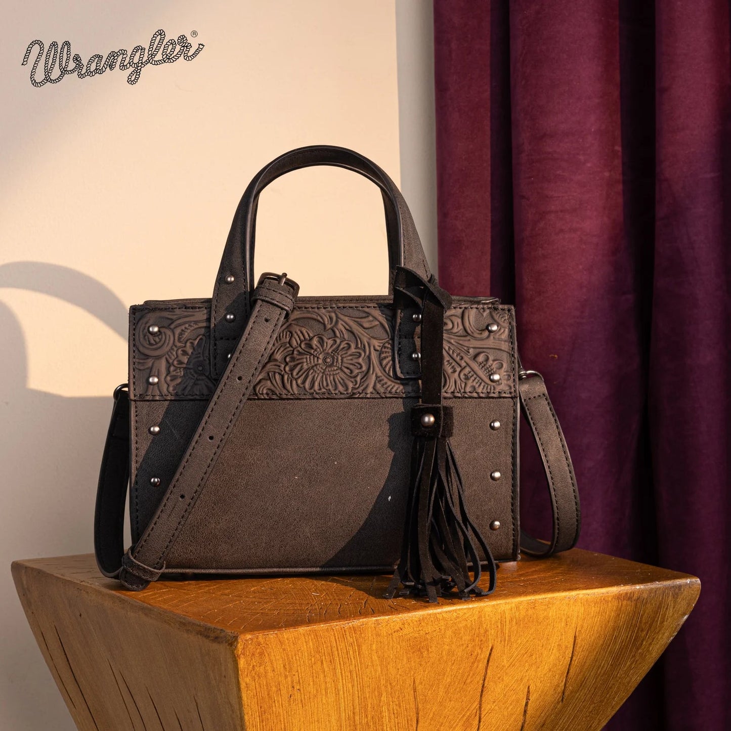 WRANGLER Purse, Tote, Crossbody, Brown, Tooled WG160-60102