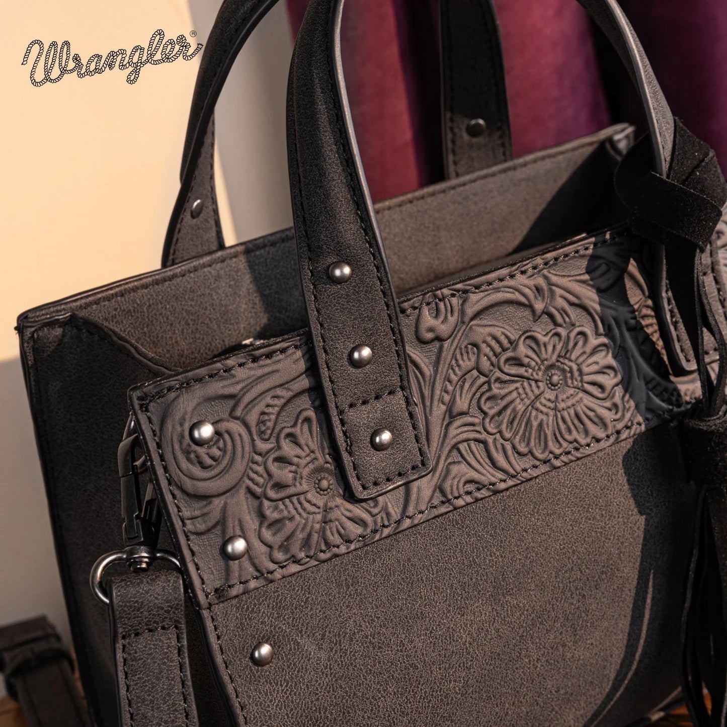 WRANGLER Purse, Tote, Crossbody, Brown, Tooled WG160-60102
