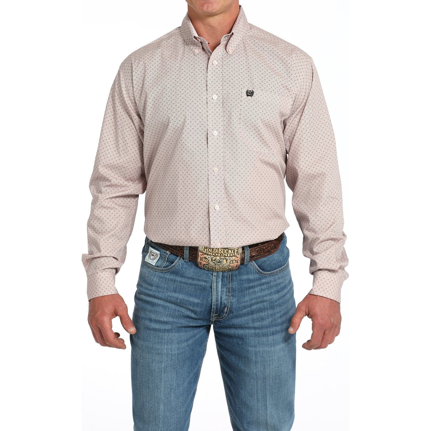 CINCH - Men LONG SLEEVE BUTTON-DOWN SHIRT, Basketweave Print, Pink MTW1105913