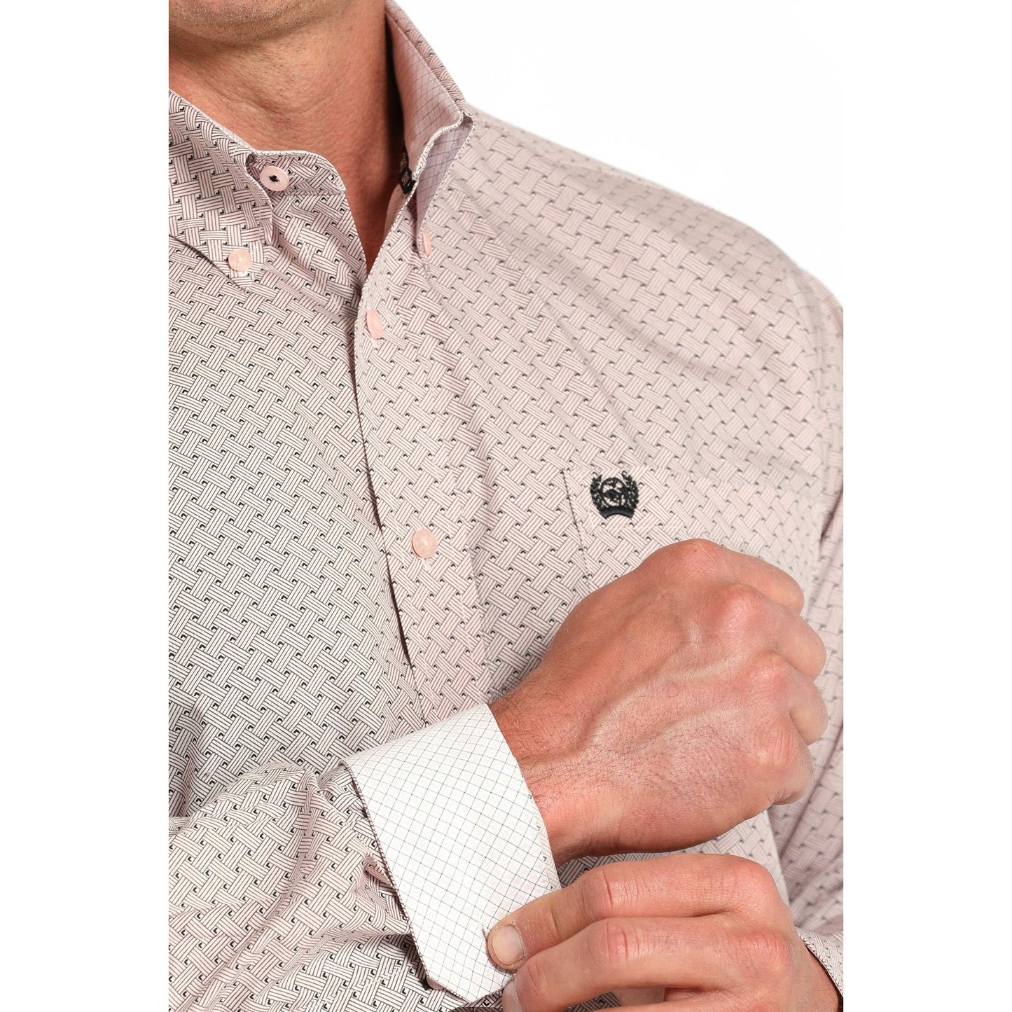 CINCH - Men LONG SLEEVE BUTTON-DOWN SHIRT, Basketweave Print, Pink MTW1105913