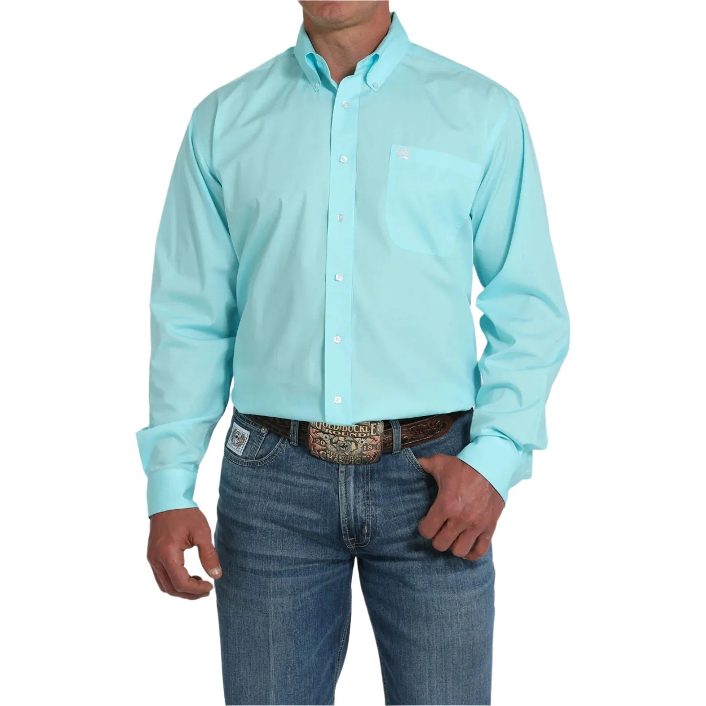 CINCH - Men LONG SLEEVE BUTTON-DOWN SHIRT, solid turquiose MTW1105923