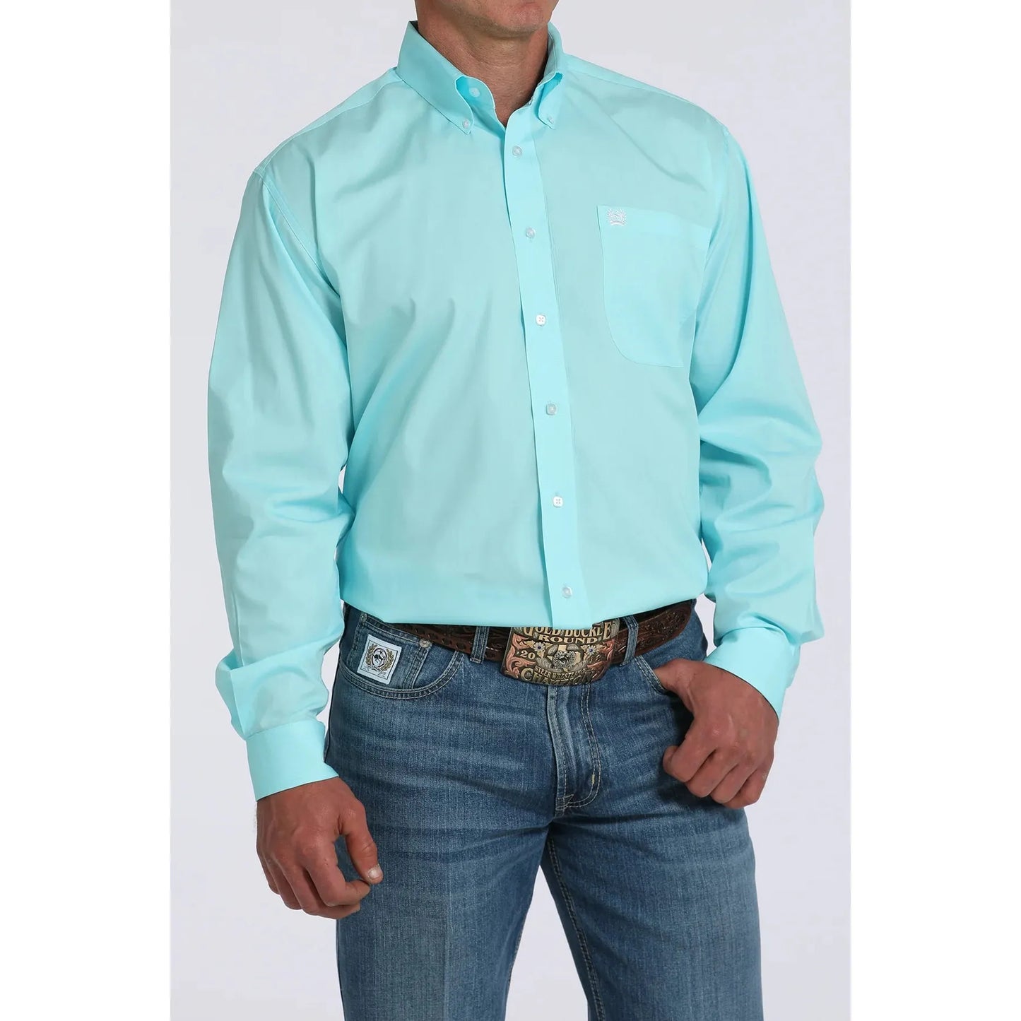 CINCH - Men LONG SLEEVE BUTTON-DOWN SHIRT, solid turquiose MTW1105923