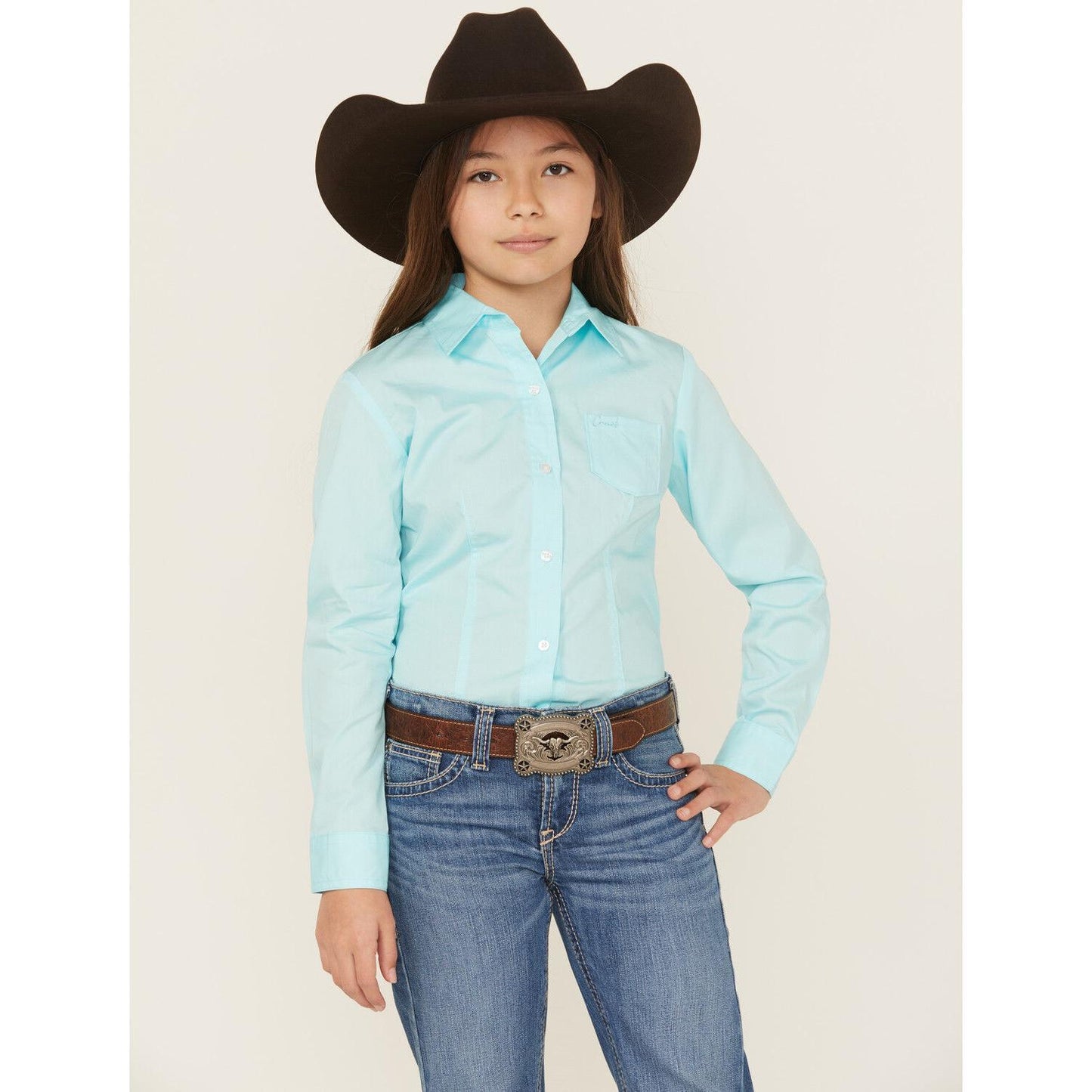 Cruel Girl, Girls Long Sleeve, Buttons, Turquoise CTW3120002