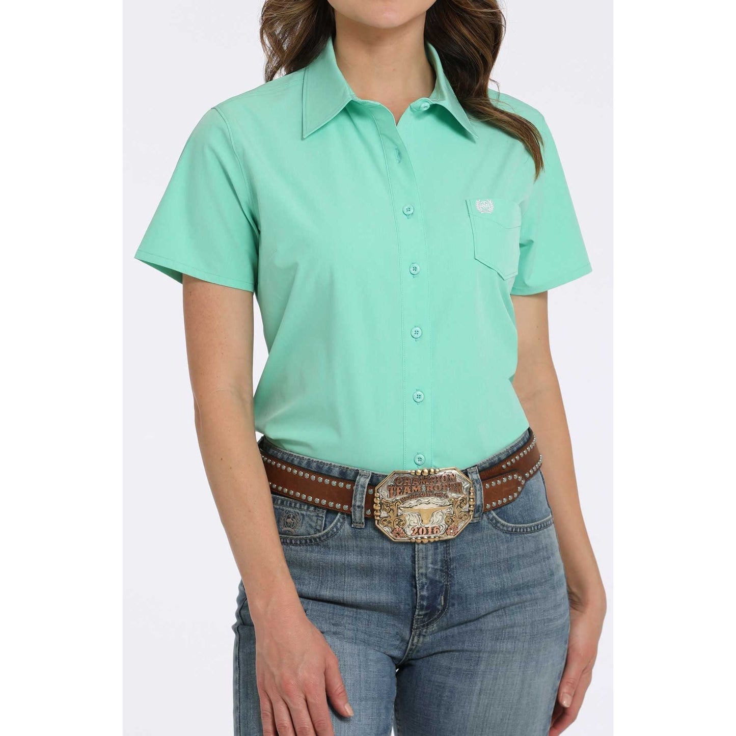 CINCH Ladies ARENA FLEX SHIRT, Short Sleeve, Green MSW9162003