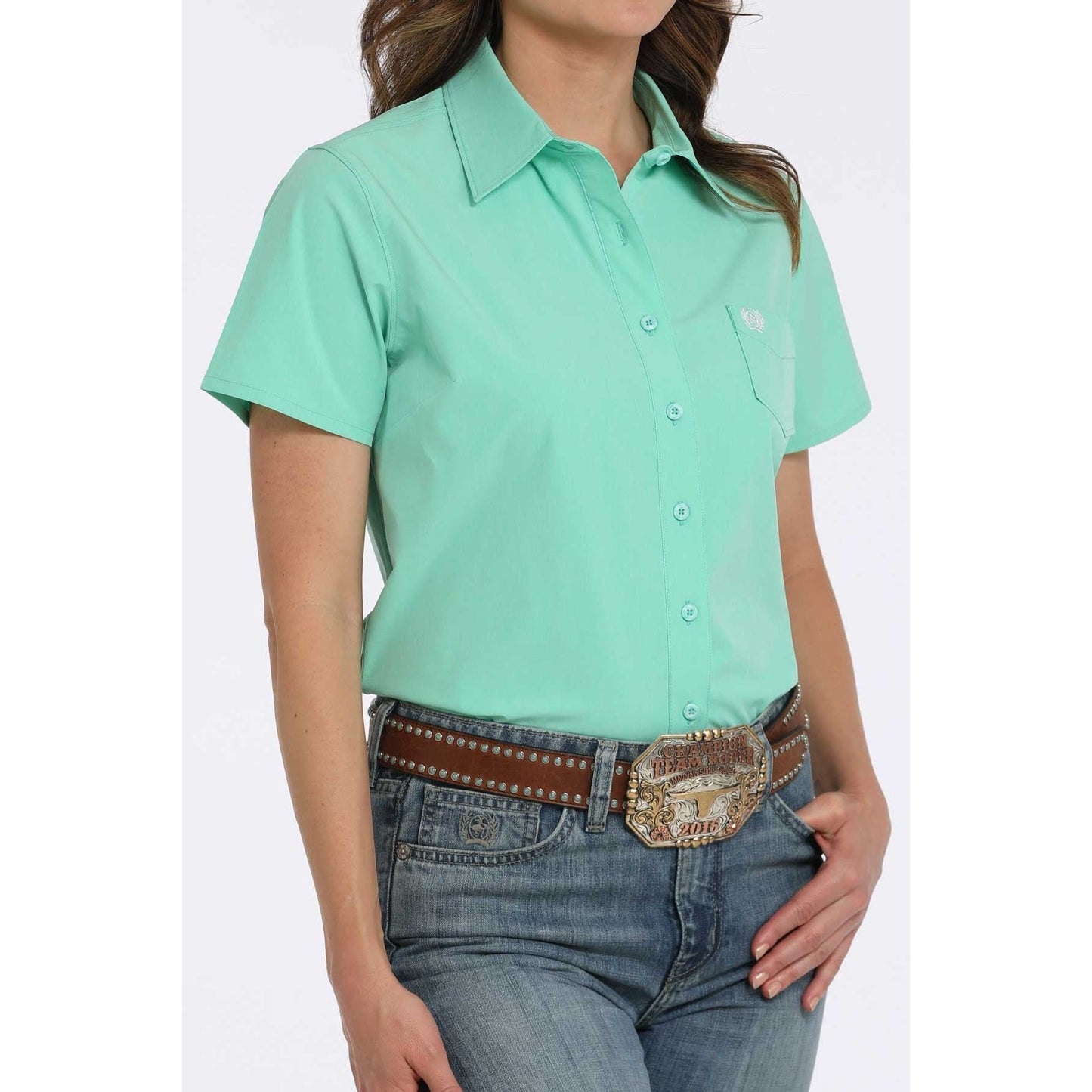 CINCH Ladies ARENA FLEX SHIRT, Short Sleeve, Green MSW9162003