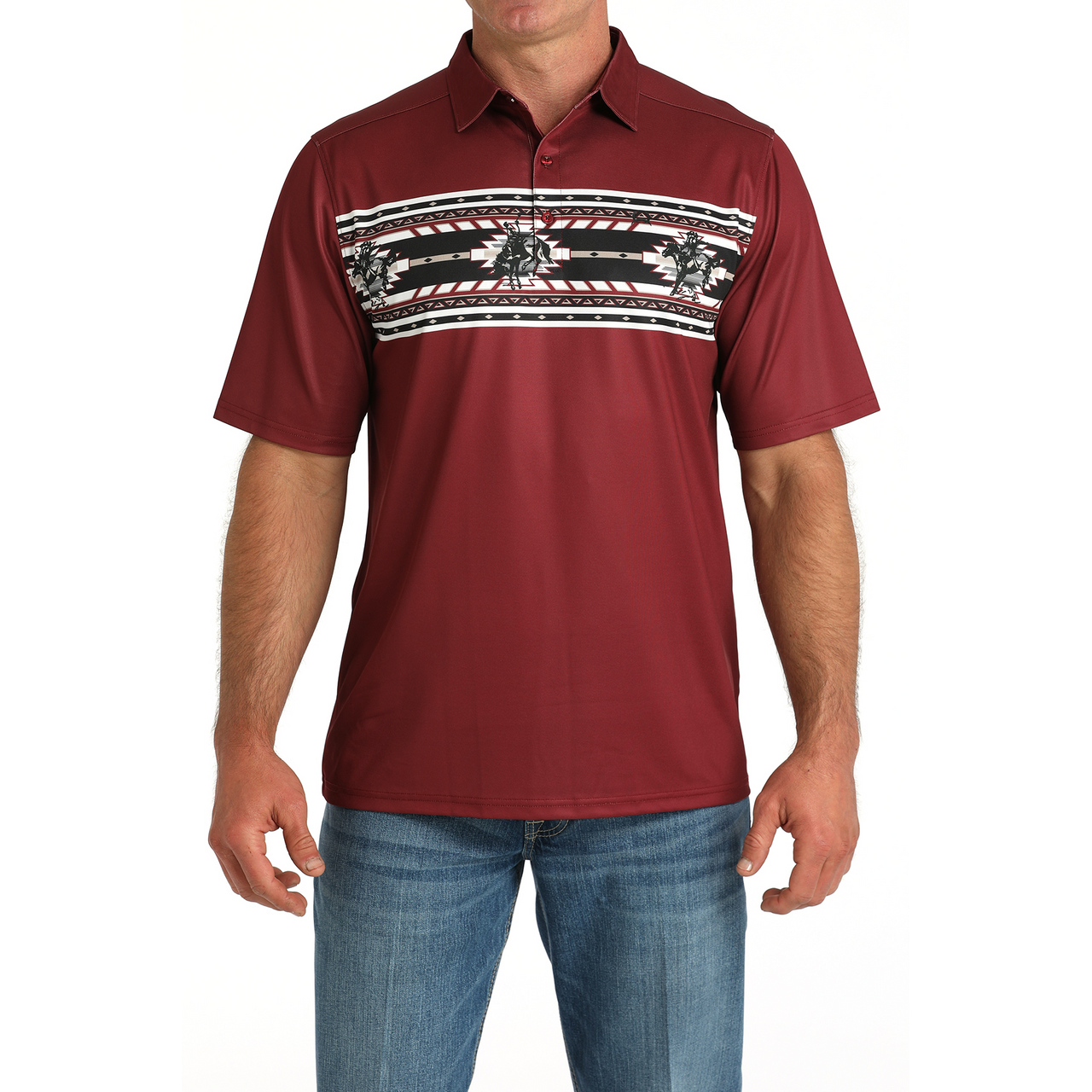 Cinch Men’s Arenaflex Polo Shirt, Bucking Bronc, Burgundy MTK1863050