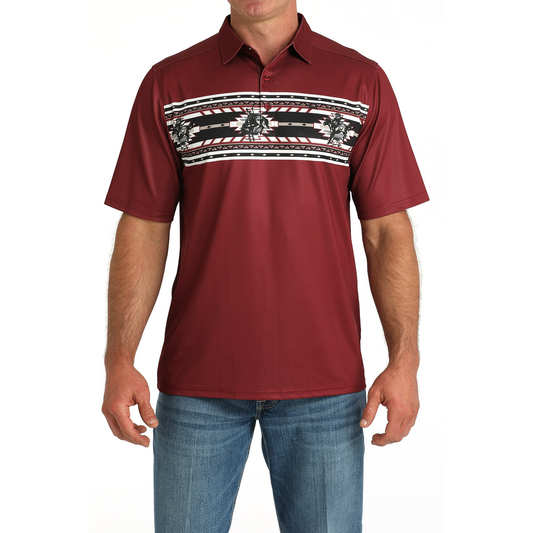 Cinch Men’s Arenaflex Polo Shirt, Bucking Bronc, Burgundy MTK1863050